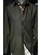 Men's Dark Green Silk Ramie Cotton Tencel Breathable Shirt