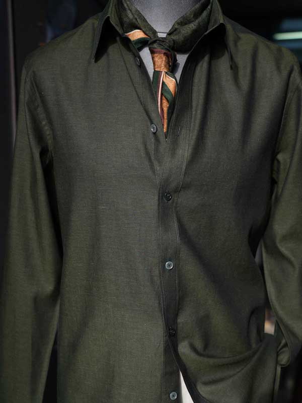 Men's Dark Green Silk Ramie Cotton Tencel Breathable Shirt