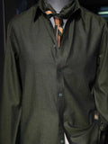 Men's Dark Green Silk Ramie Cotton Tencel Breathable Shirt