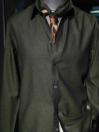 Men's Dark Green Silk Ramie Cotton Tencel Breathable Shirt