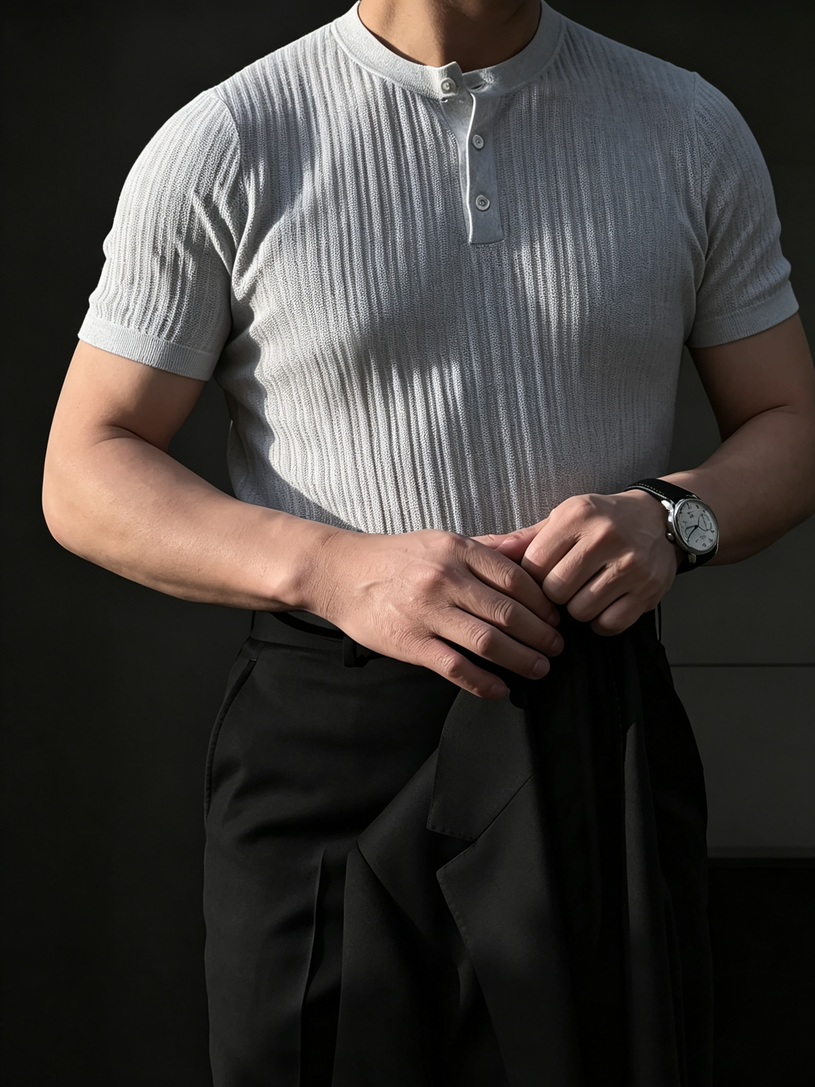 100% Merino Wool Short Sleeve Grey Knit T Shirt Men
