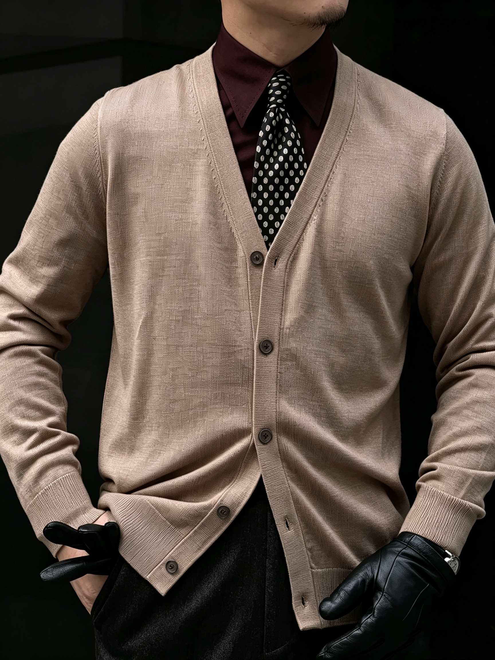 Men's 100% Pure Merino Wool V Neck Cardigan Sweater
