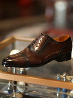Men's Genuine Leather Handmade Brown Cap Toe Oxford Shoes
