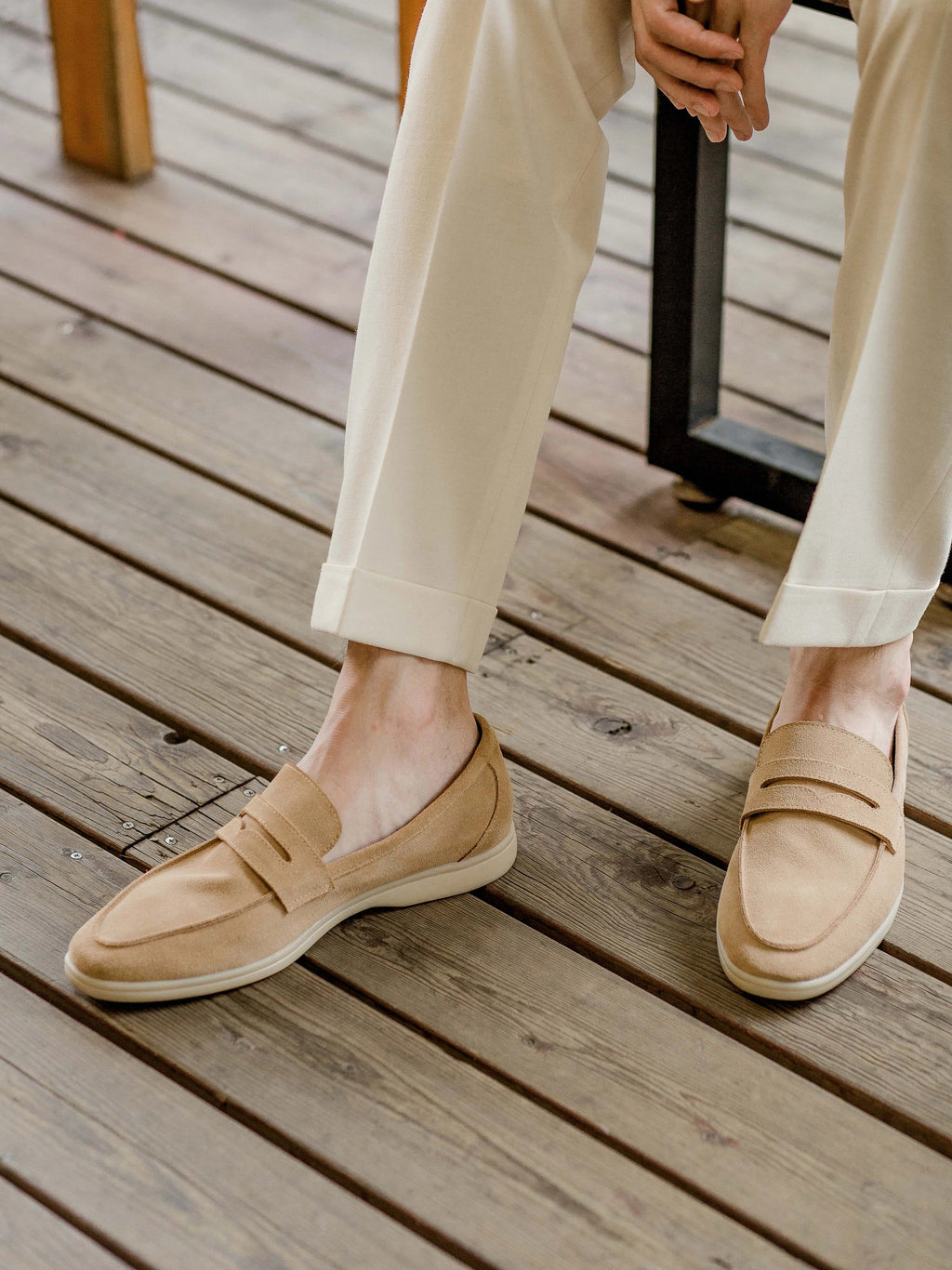 Men’s Beige Genuine Suede Penny Loafers