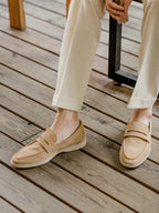 Men’s Beige Genuine Suede Penny Loafers