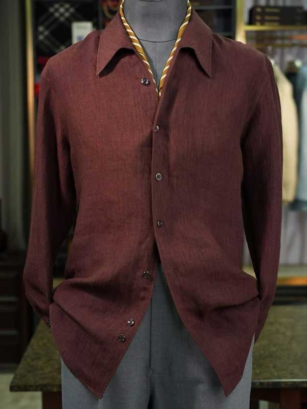 Men's Rust Brown Linen Hemp Blend Breathable Business Dress Shirt