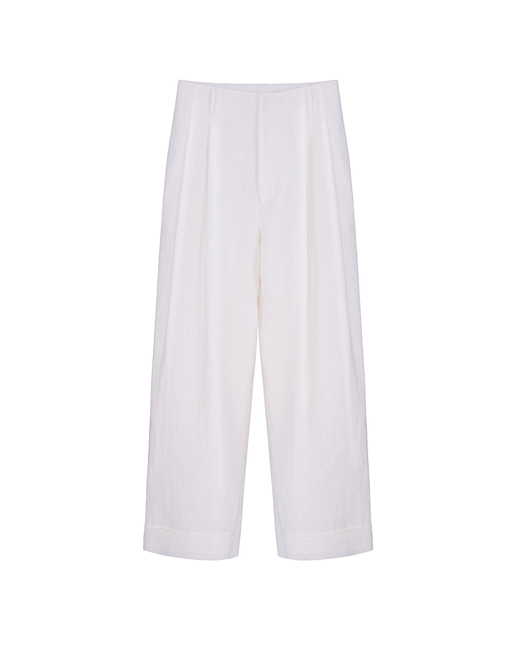 High Waist Pleated 100 Heavyweight Linen White Wide Leg Cropped Pants