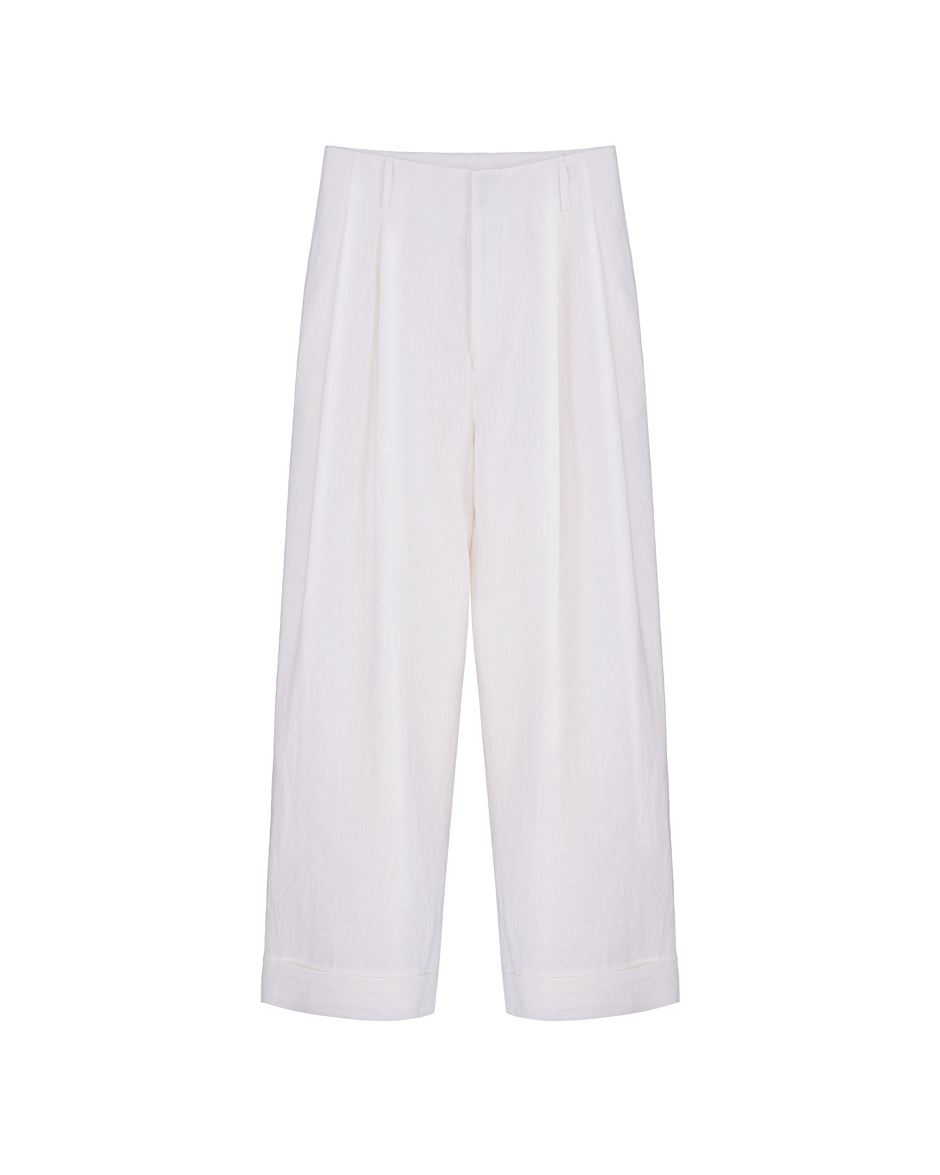 High Waist Pleated 100 Heavyweight Linen White Wide Leg Cropped Pants