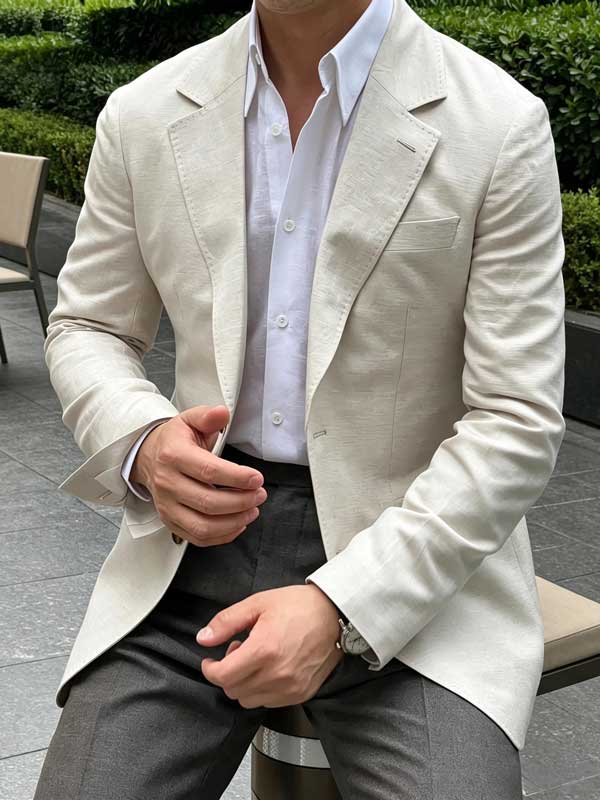 Men's White Breasted Lightweight Summer Casual Suit Blazer