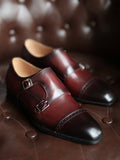 Men's Gradient Burgundy Hand Polished Double Monk Straps Brogue Shoes