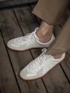 Men's White Leather Suede German Trainer Sneakers Walking Shoes