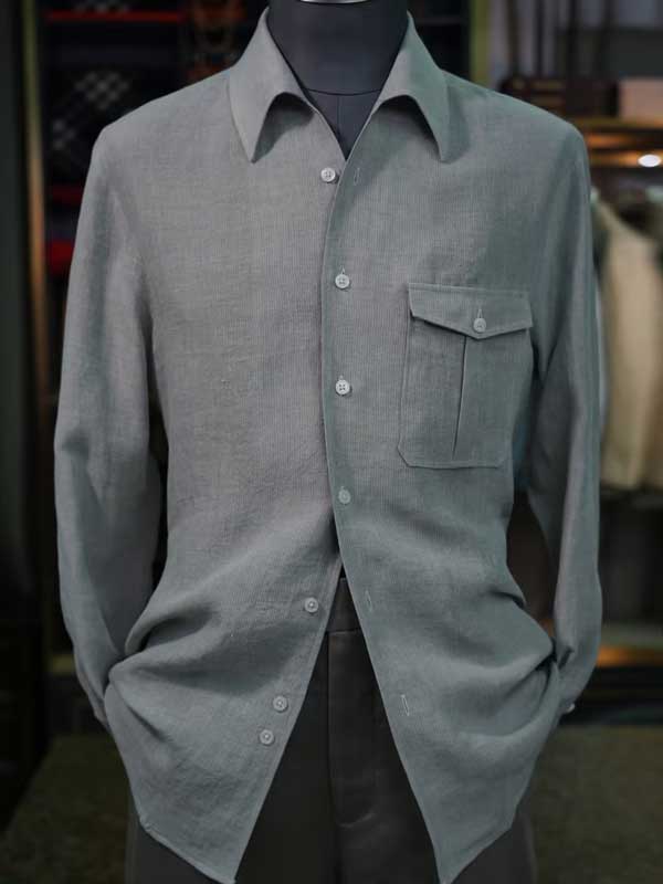 Sage Green 100% Pure Linen Men's Long Sleeve Shirt