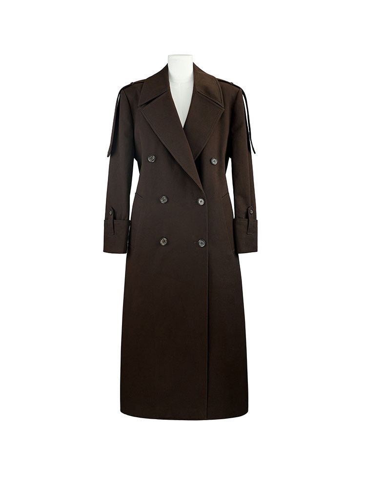Military-style unisex trench coat with epaulettes and belt