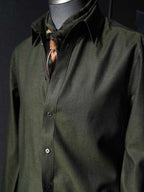 Men's Dark Green Silk Ramie Cotton Tencel Breathable Shirt