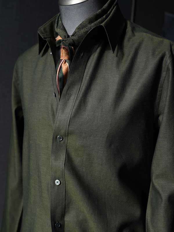 Men's Dark Green Silk Ramie Cotton Tencel Breathable Shirt