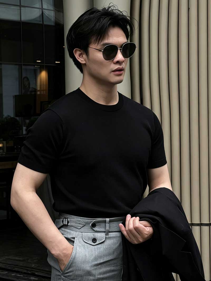 100% Merino Wool Short Sleeve Knit T Shirt Men