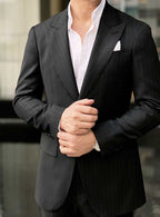 Men 100% Wool Grey Pinstripe Double Breasted Suit Set