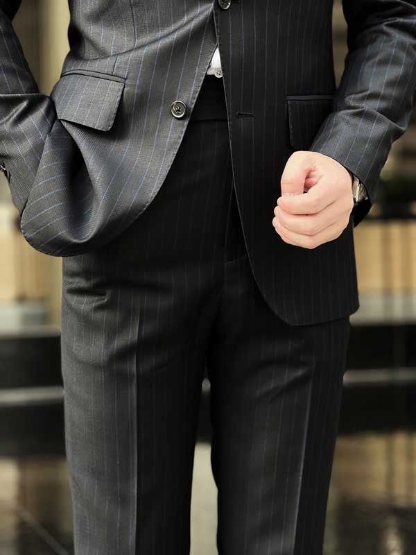 Men 100% Wool Grey Pinstripe Double Breasted Suit Set