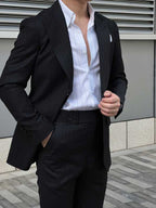 Men 100% Wool Grey Pinstripe Double Breasted Suit Set