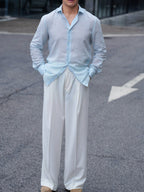 Luxury Single Pleat Hollywood Waist Wide Leg Dress Pants for Men Soft 26 Acetate 74 Polyester Fabric