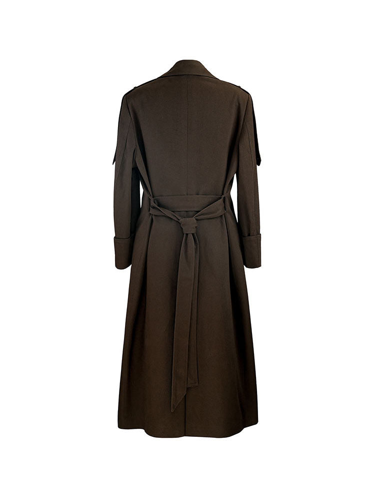 Military-style unisex trench coat with epaulettes and belt