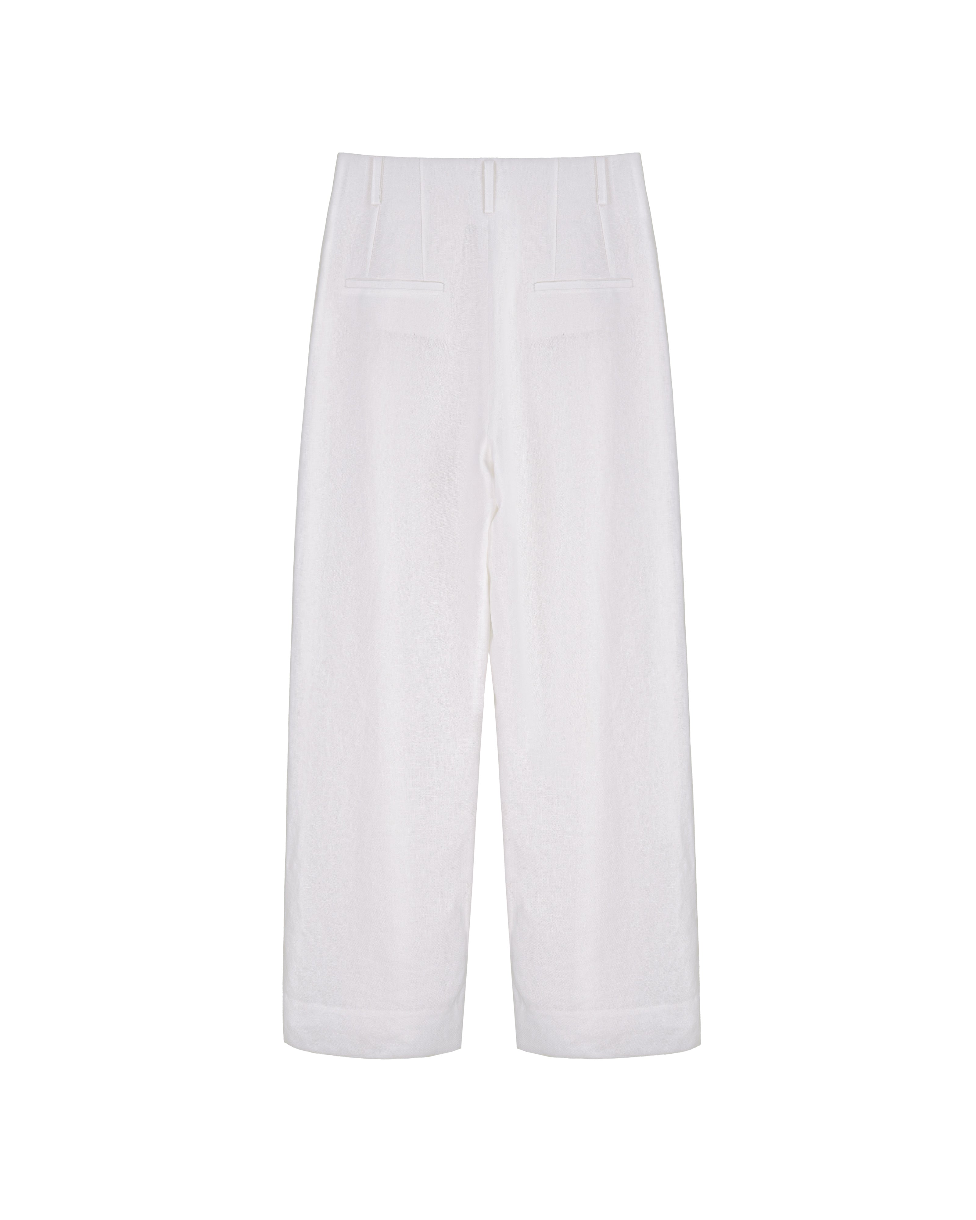 High Waist Pleated 100 Heavyweight Linen White Wide Leg Cropped Pants