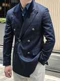 Men 100% Wool Navy Double Breasted Blazer