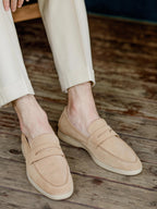 Men’s Beige Genuine Suede Penny Loafers
