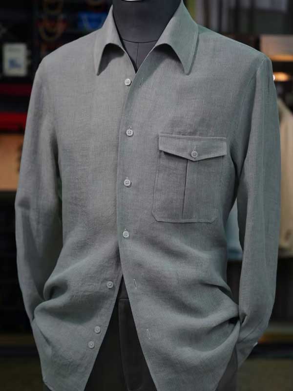 Sage Green 100% Pure Linen Men's Long Sleeve Shirt