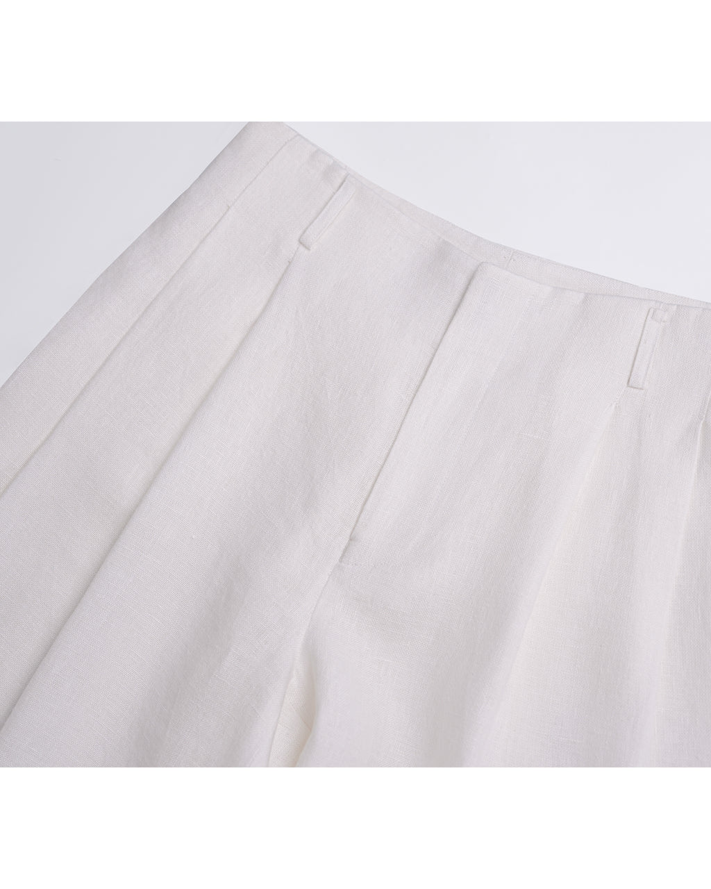 High Waist Pleated 100 Heavyweight Linen White Wide Leg Cropped Pants