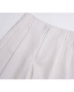 High Waist Pleated 100 Heavyweight Linen White Wide Leg Cropped Pants