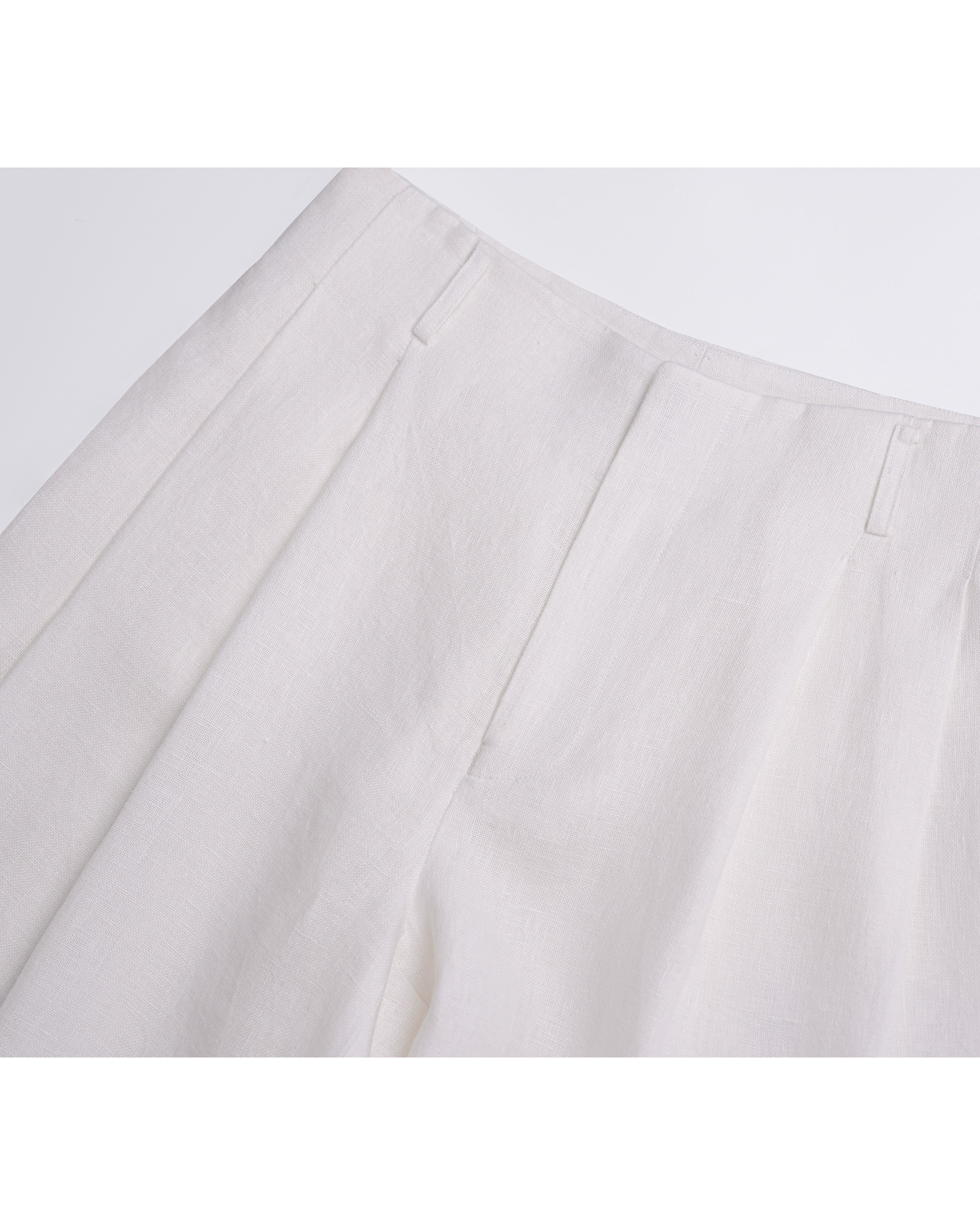 High Waist Pleated 100 Heavyweight Linen White Wide Leg Cropped Pants