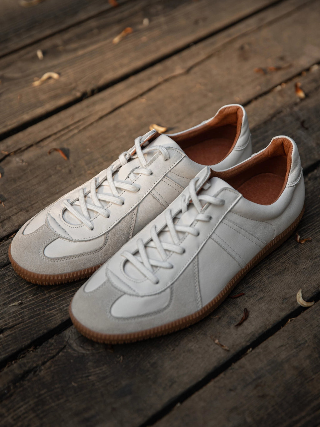Men's White Leather Suede German Trainer Sneakers Walking Shoes