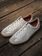 Men's White Leather Suede German Trainer Sneakers Walking Shoes