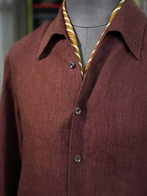 Men's Rust Brown Linen Hemp Blend Breathable Business Dress Shirt