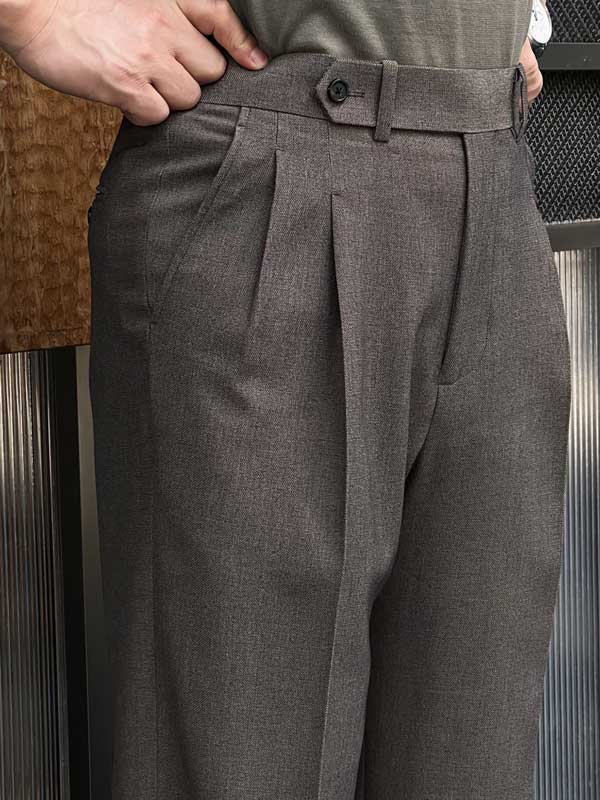Men's Viscose Polyester Dark Brown High Waist Pleated Wide Leg Pants