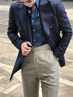 Men 100% Wool Navy Double Breasted Blazer