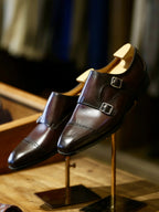 Men's Gradient Burgundy Hand Polished Double Monk Straps Brogue Shoes