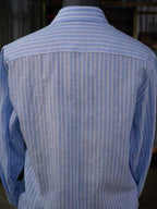 Men's Linen Lyocell Light Blue White Vertical Striped Shirt