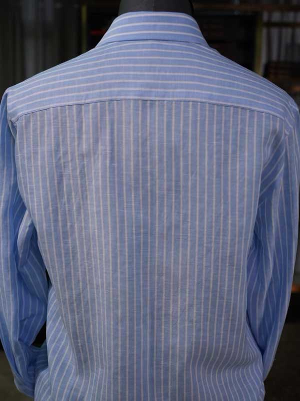Men's Linen Lyocell Light Blue White Vertical Striped Shirt