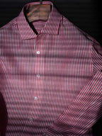 Men's Red White Vertical Striped Linen Cotton Long Sleeve Dress Shirt