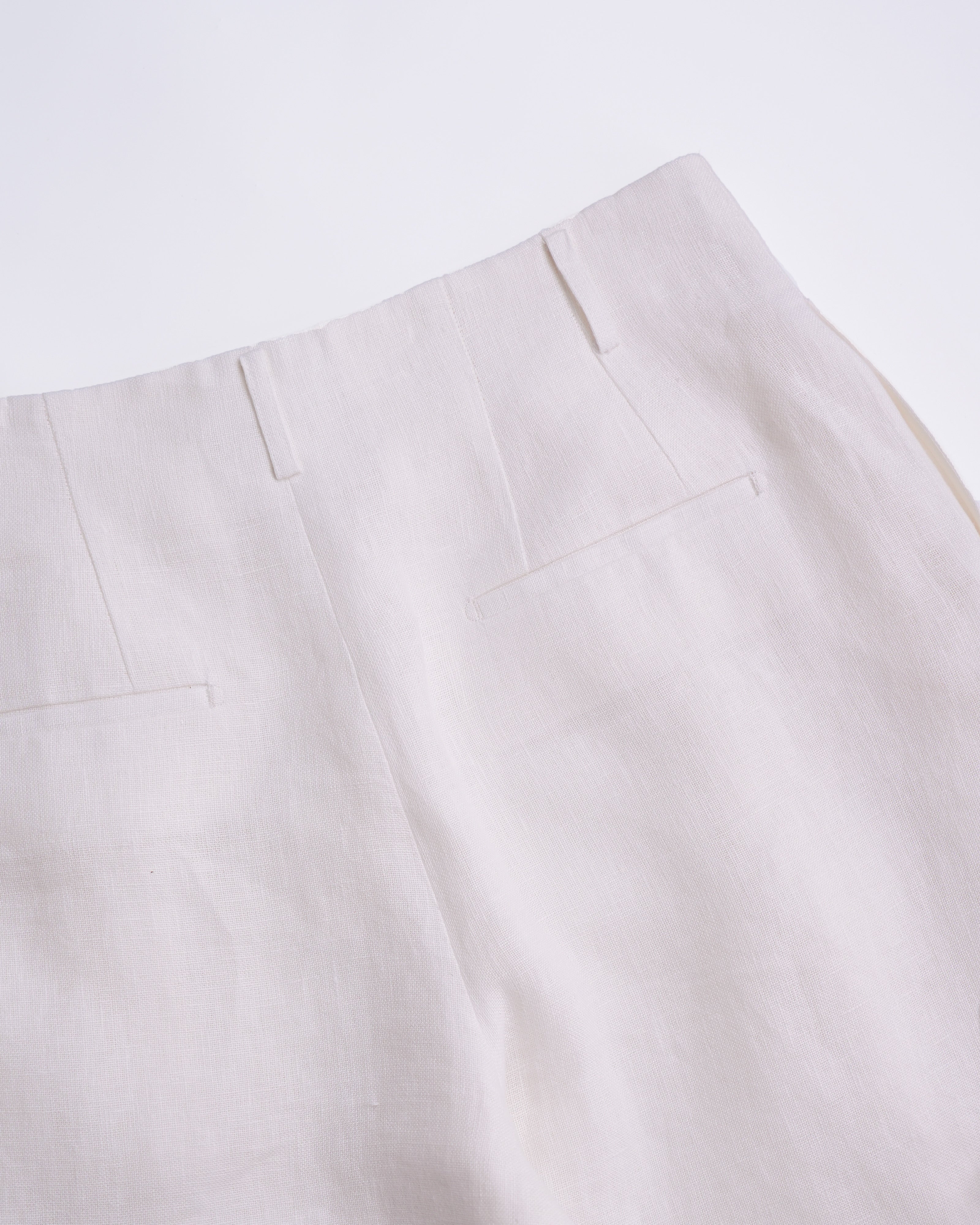 High Waist Pleated 100 Heavyweight Linen White Wide Leg Cropped Pants