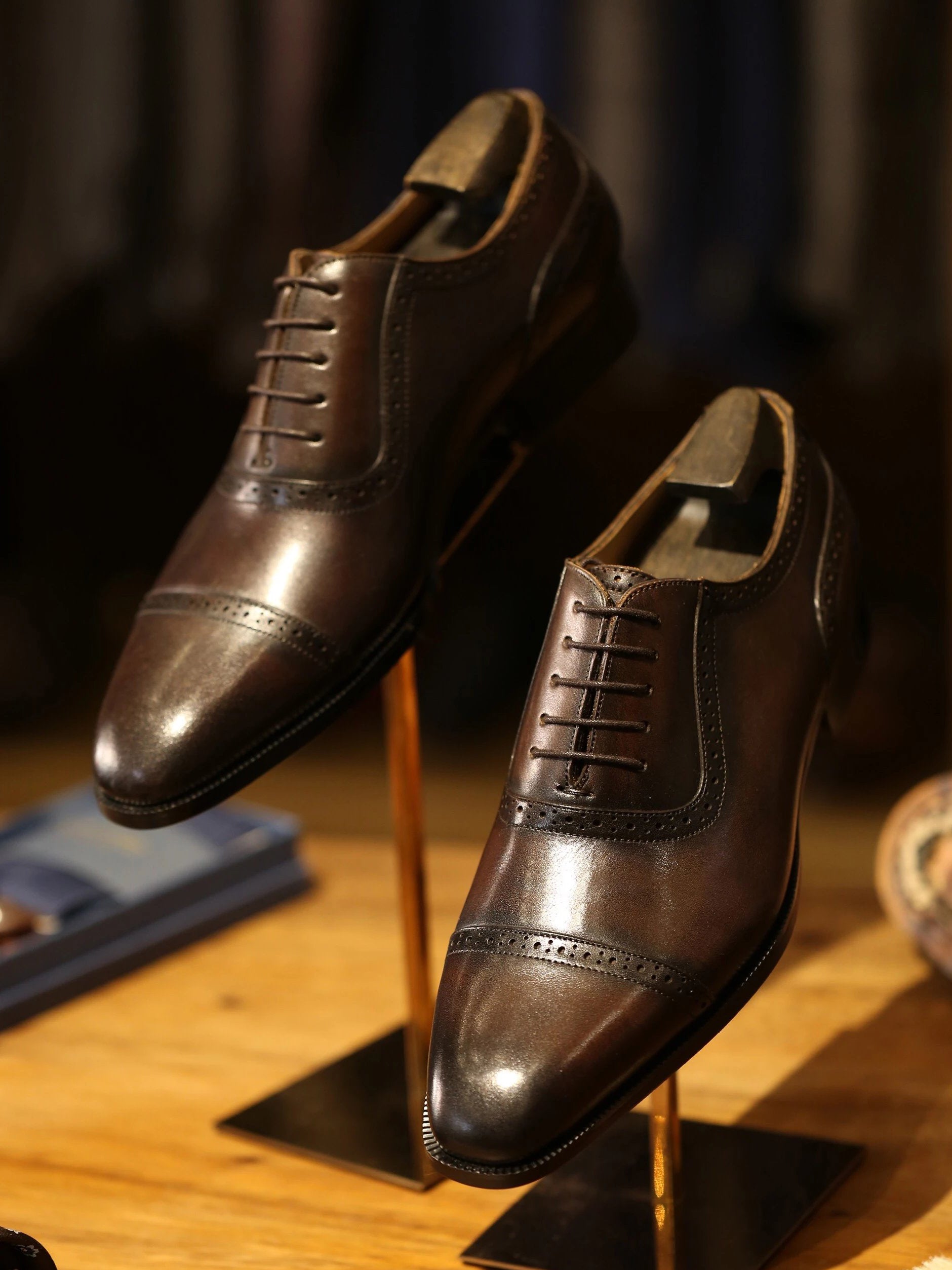 Men's Genuine Leather Handmade Brown Cap Toe Oxford Shoes