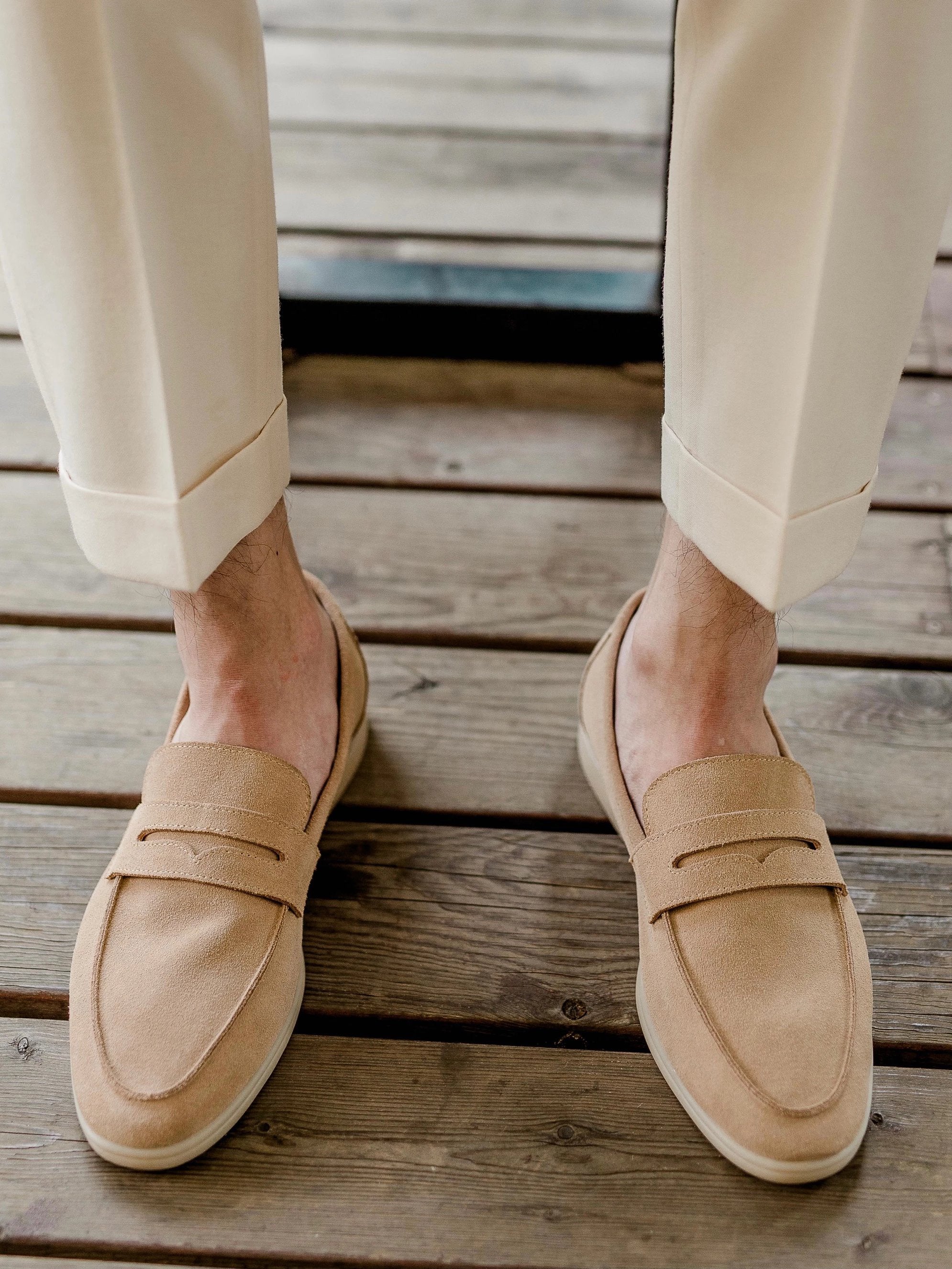 Men’s Beige Genuine Suede Penny Loafers