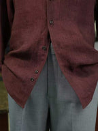 Men's Rust Brown Linen Hemp Blend Breathable Business Dress Shirt
