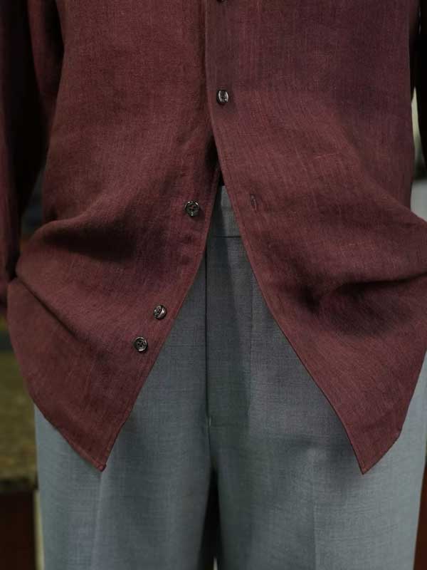 Men's Rust Brown Linen Hemp Blend Breathable Business Dress Shirt