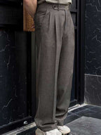 Men's Viscose Polyester Dark Brown High Waist Pleated Wide Leg Pants
