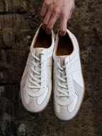 Men's White Leather Suede German Trainer Sneakers Walking Shoes
