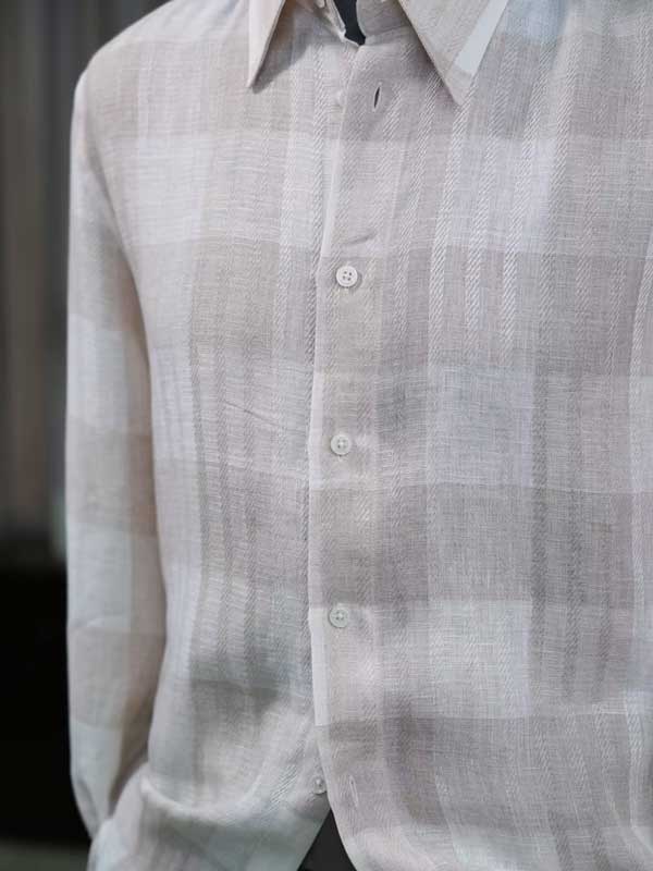 Men's Pure Linen Striped Long Sleeve Button Down Shirt