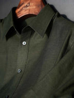Men's Dark Green Silk Ramie Cotton Tencel Breathable Shirt